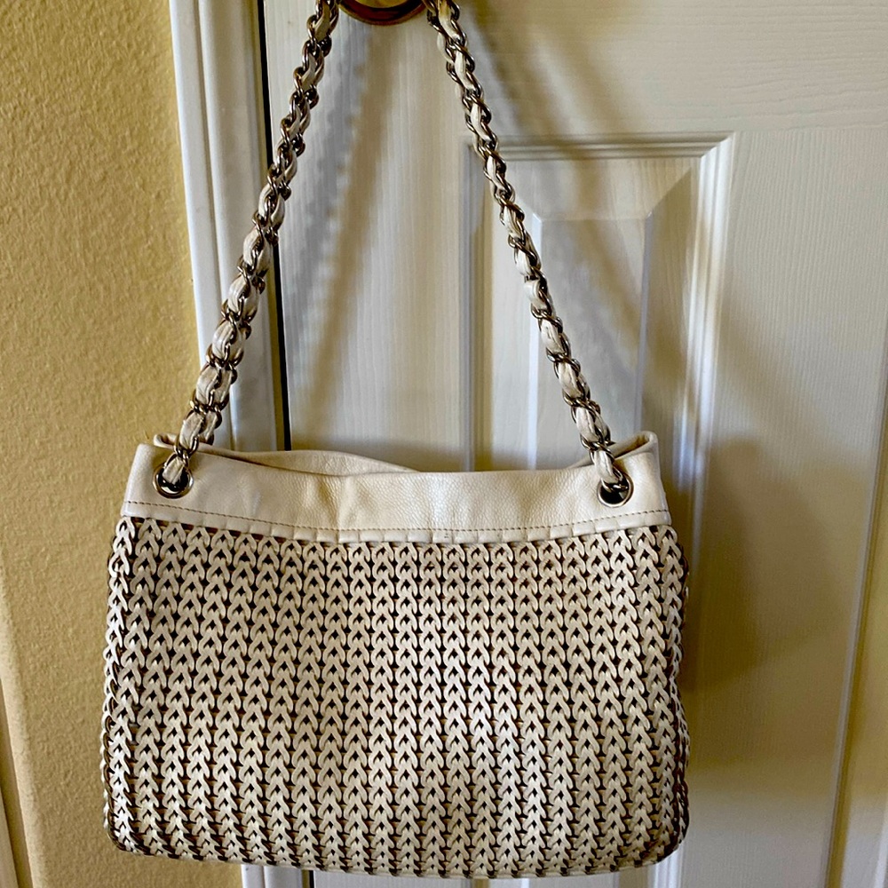 Vintage Chanel crochet braided ivory leather bag rare summer cruise collection
